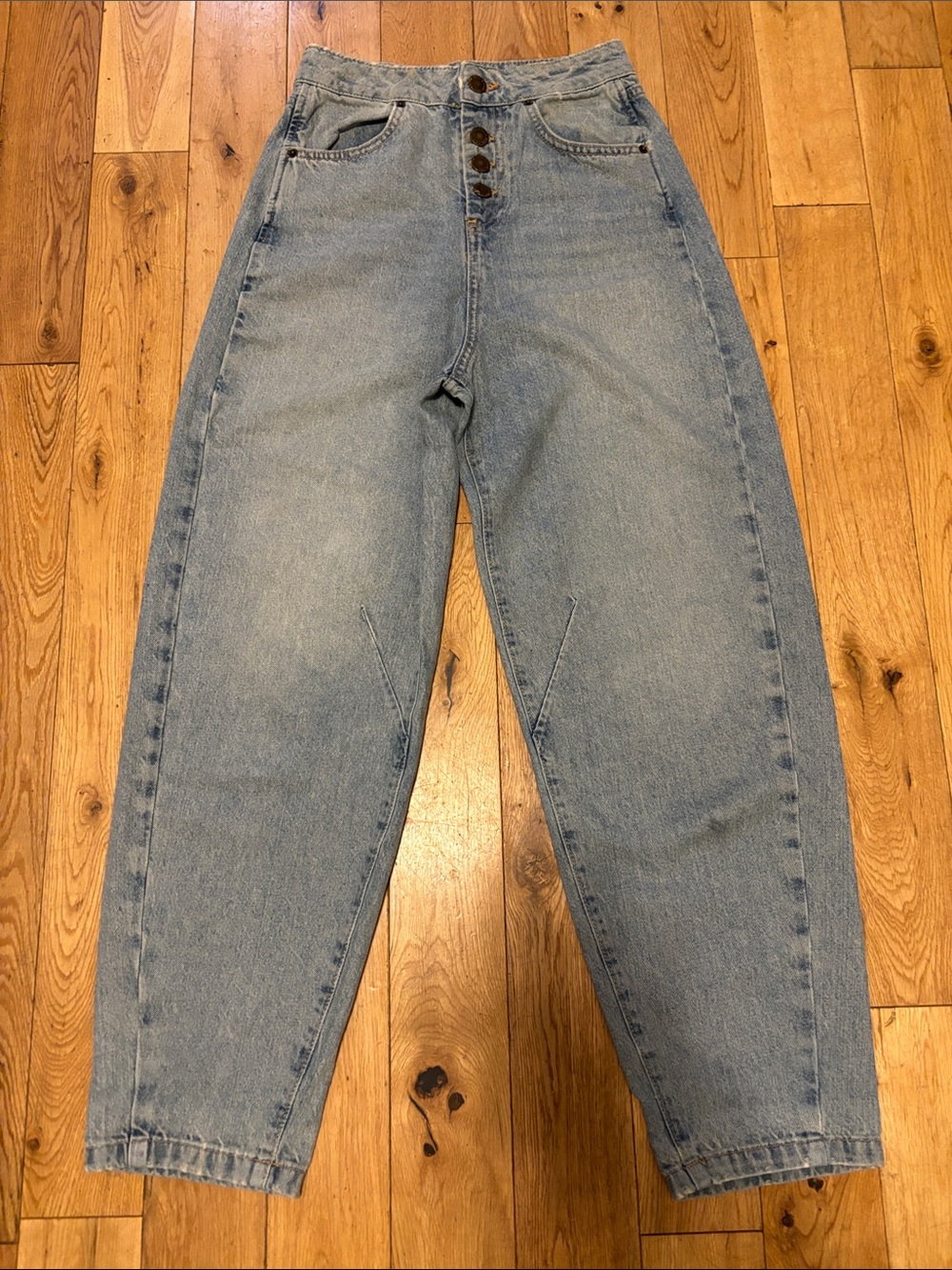 ZARA High-Waist Medium-Light Wash Women's Balloon Jeans